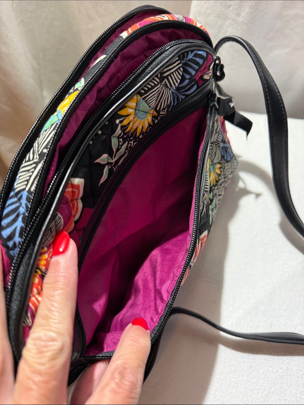 Vera Bradley Black Quilted Crossbody with Multicolor Floral Print - Picture 6 of 10